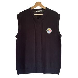 Cutter & Buck Men’s Black Knit Cotton Knit NFL Steelers Logo Sweater Vest M